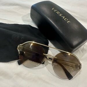 Versace Gold and Brown Aviator Sunglasses